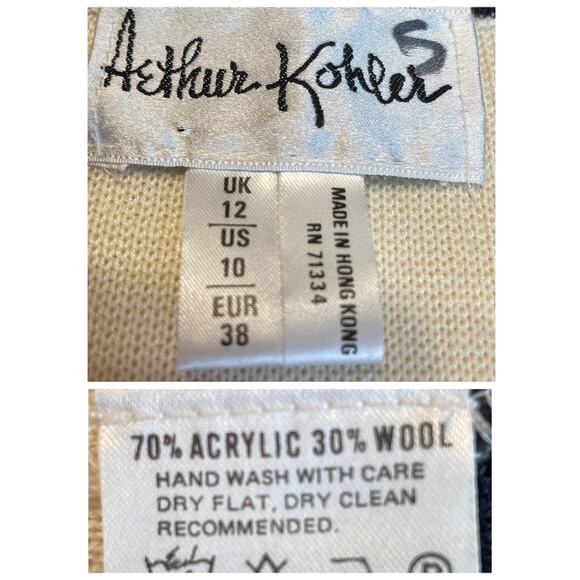 Vintage Arthur Kohler Sweater Cream Green Navy Open Front Classic Cardigan 10 - Picture 8 of 8